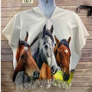 Scarf Shawl Poncho -Exclusive 3 Horse Design -24x29